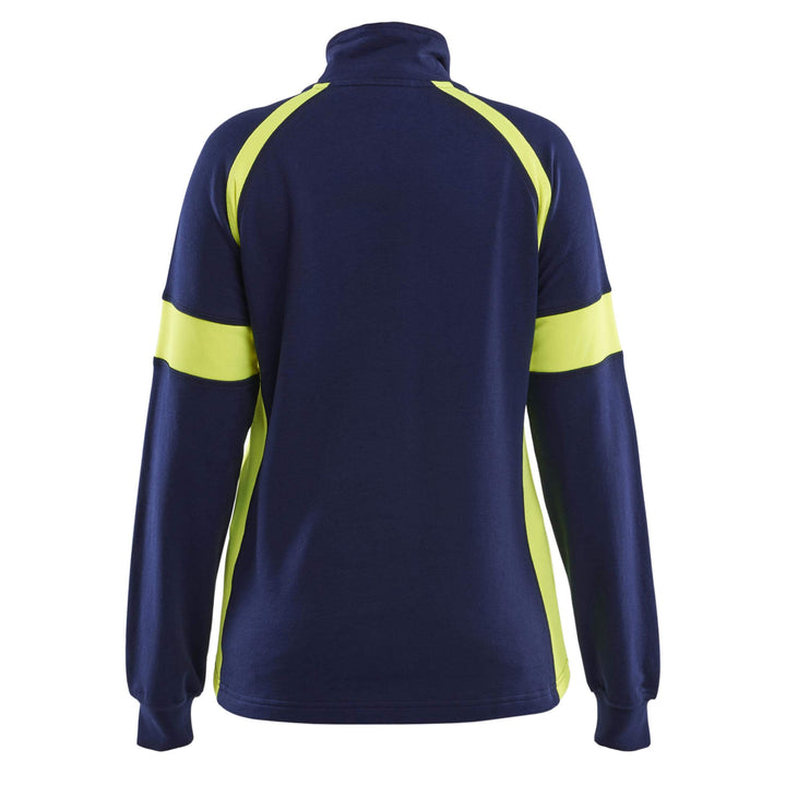 Blaklader 35661158 Ladies Sweatshirt with Hi-Vis Sections (non certified) Navy Blue/Hi-Vis Yellow Rear #colour_navy-blue-hi-vis-yellow