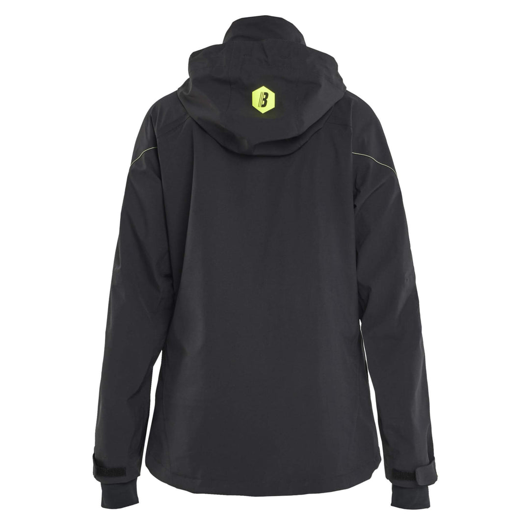 Blaklader 44031917 Ladies Waterproof Stretch Shell Jacket Black/Hi-Vis Yellow Rear #colour_black-hi-vis-yellow