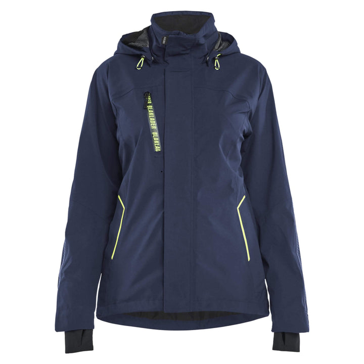 Blaklader 44031917 Ladies Waterproof Stretch Shell Jacket Dark Navy Blue/Hi-Vis Yellow Main #colour_dark-navy-blue-hi-vis-yellow