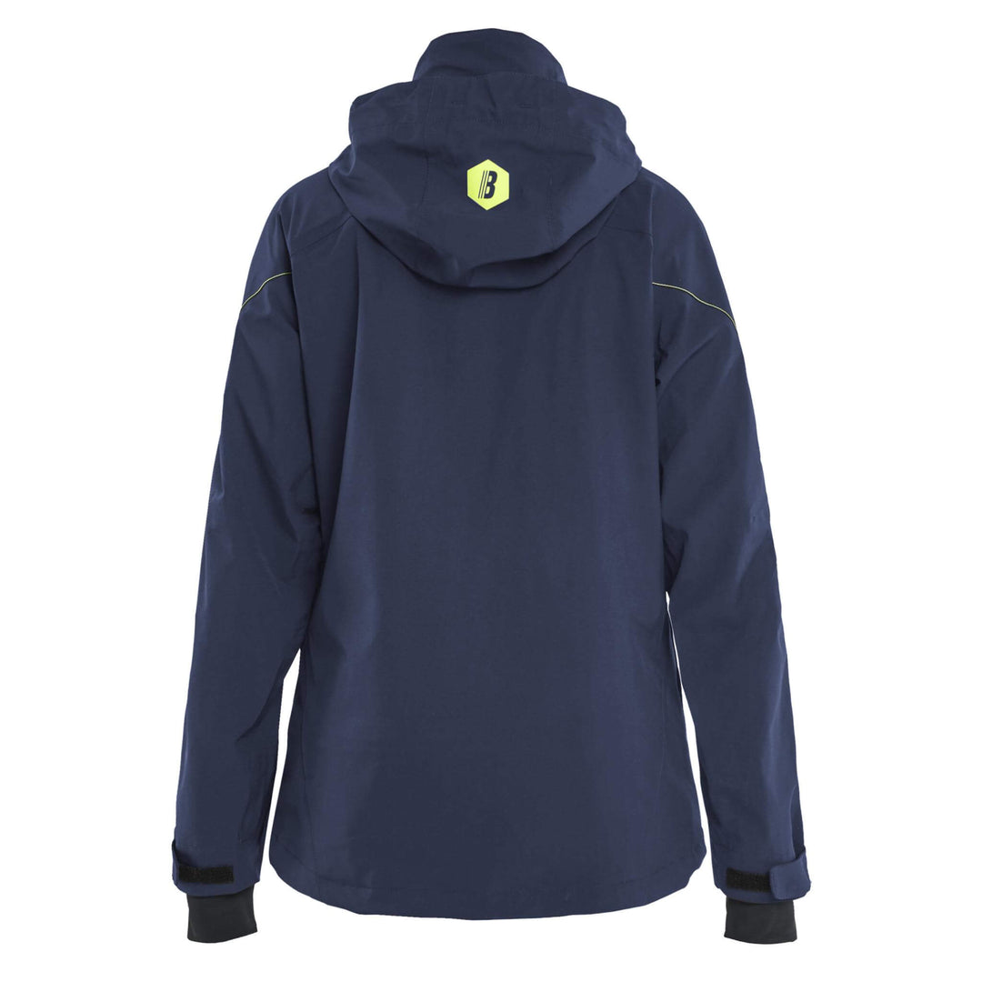 Blaklader 44031917 Ladies Waterproof Stretch Shell Jacket Dark Navy Blue/Hi-Vis Yellow Rear #colour_dark-navy-blue-hi-vis-yellow