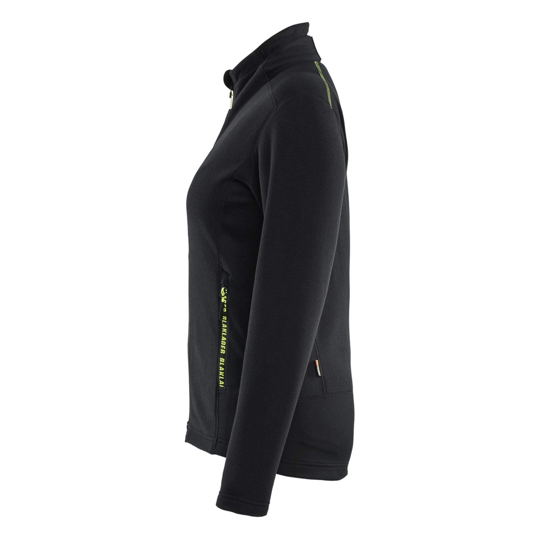 Blaklader 47661010 Ladies Zip Microfleece Jacket Black/Hi-Vis Yellow Left #colour_black-hi-vis-yellow