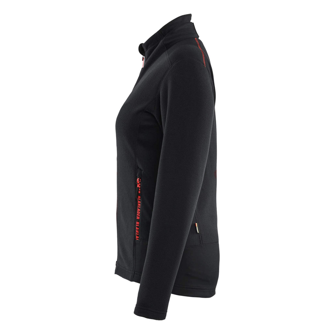 Blaklader 47661010 Ladies Zip Microfleece Jacket Black/Red Left #colour_black-red