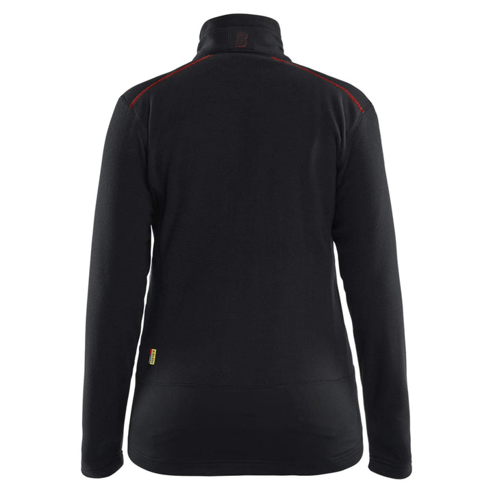 Blaklader 47661010 Ladies Zip Microfleece Jacket Black/Red Rear #colour_black-red
