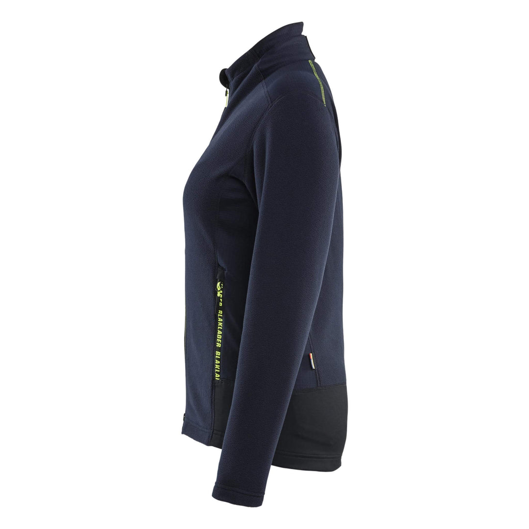 Blaklader 47661010 Ladies Zip Microfleece Jacket Dark Navy Blue/Hi-Vis Yellow Left #colour_dark-navy-blue-hi-vis-yellow