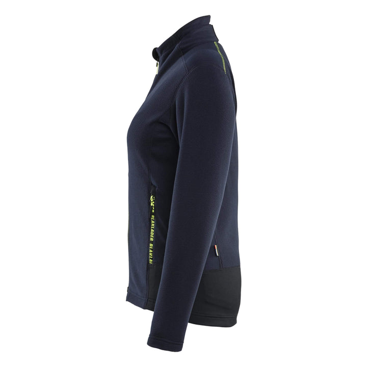 Blaklader 47661010 Ladies Zip Microfleece Jacket Dark Navy Blue/Hi-Vis Yellow Left #colour_dark-navy-blue-hi-vis-yellow