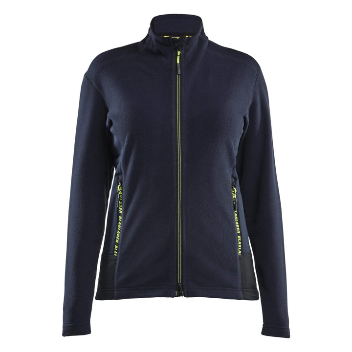 Blaklader 47661010 Ladies Zip Microfleece Jacket Dark Navy Blue/Hi-Vis Yellow Main #colour_dark-navy-blue-hi-vis-yellow