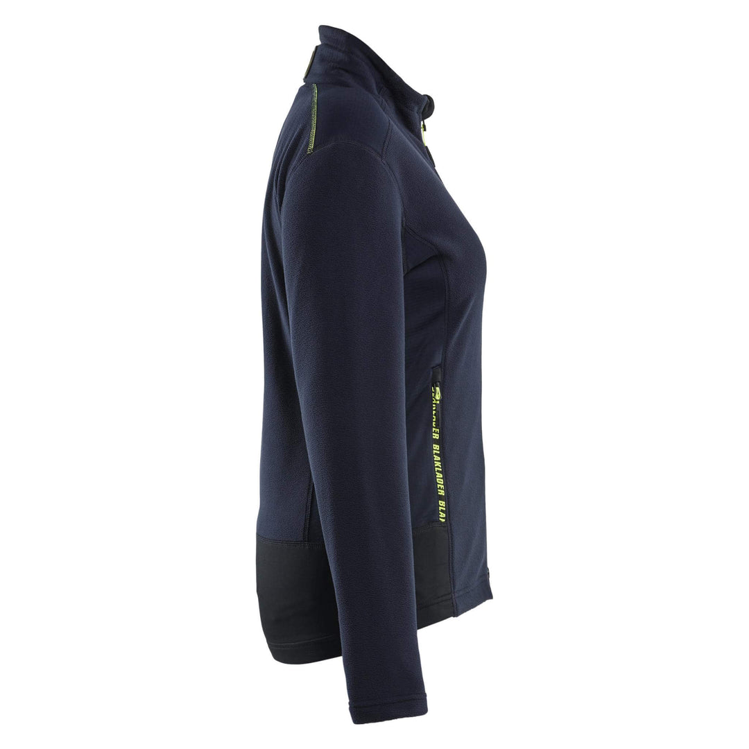 Blaklader 47661010 Ladies Zip Microfleece Jacket Dark Navy Blue/Hi-Vis Yellow Right #colour_dark-navy-blue-hi-vis-yellow