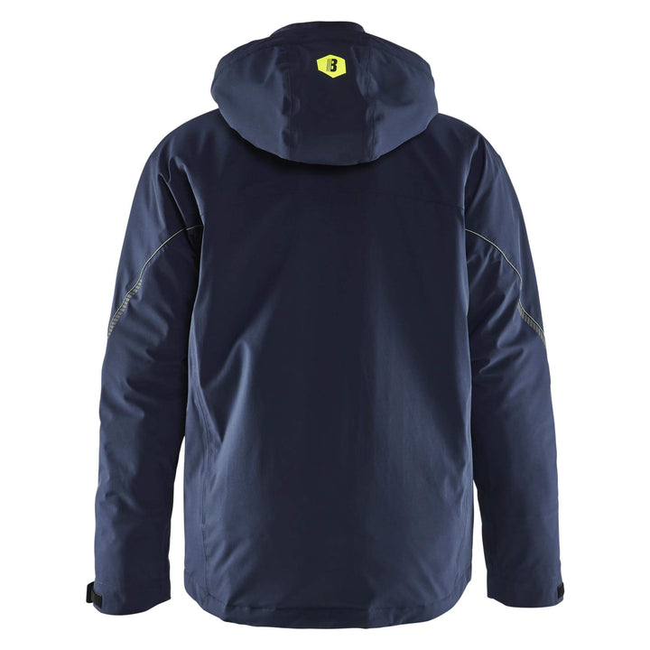 Blaklader 44841917 Lightweight Lined Stretch Winter Jacket Dark Navy Blue/Hi-Vis Yellow Rear #colour_dark-navy-blue-hi-vis-yellow