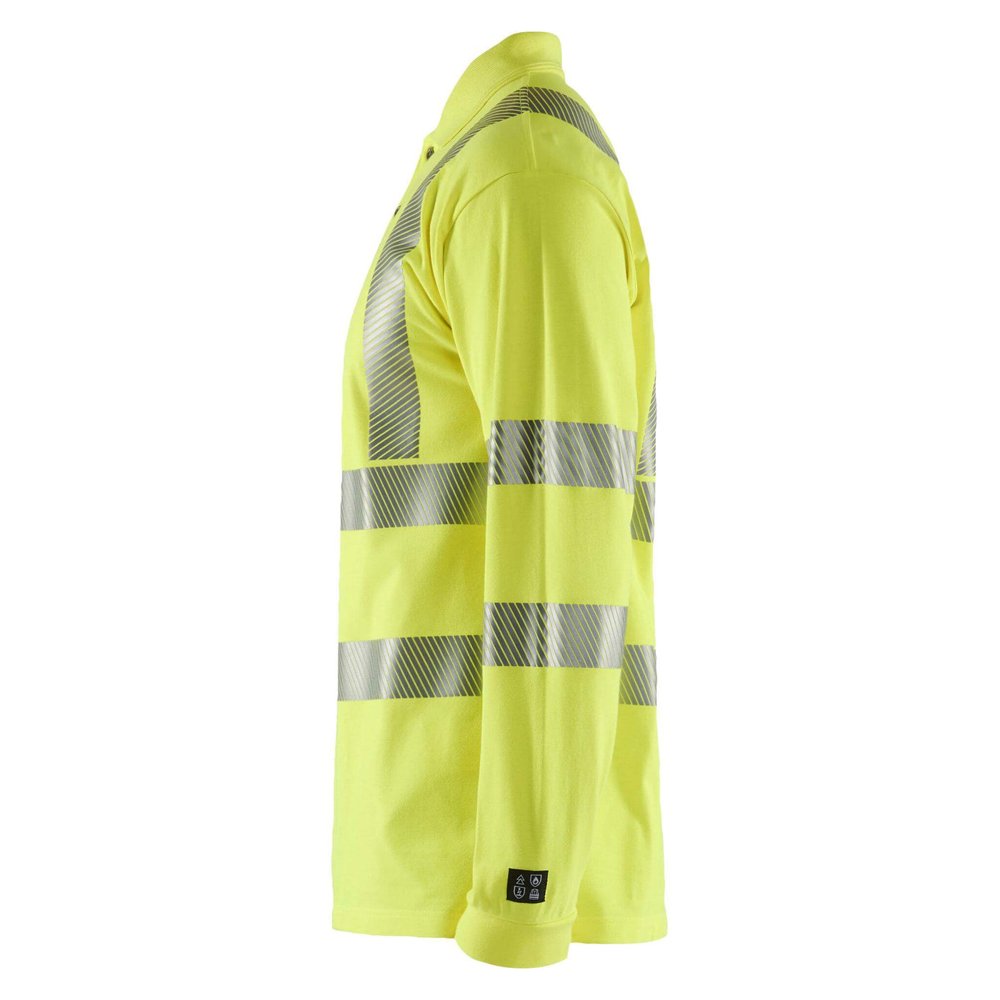 Blaklader 34391741 Long-Sleeved Multinorm Flame Resistant Hi Vis Polo Shirt Hi-Vis Yellow Left #colour_hi-vis-yellow