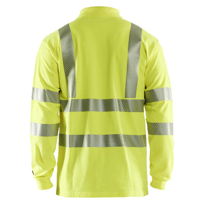 Blaklader 34391741 Long-Sleeved Multinorm Flame Resistant Hi Vis Polo Shirt Hi-Vis Yellow Rear #colour_hi-vis-yellow