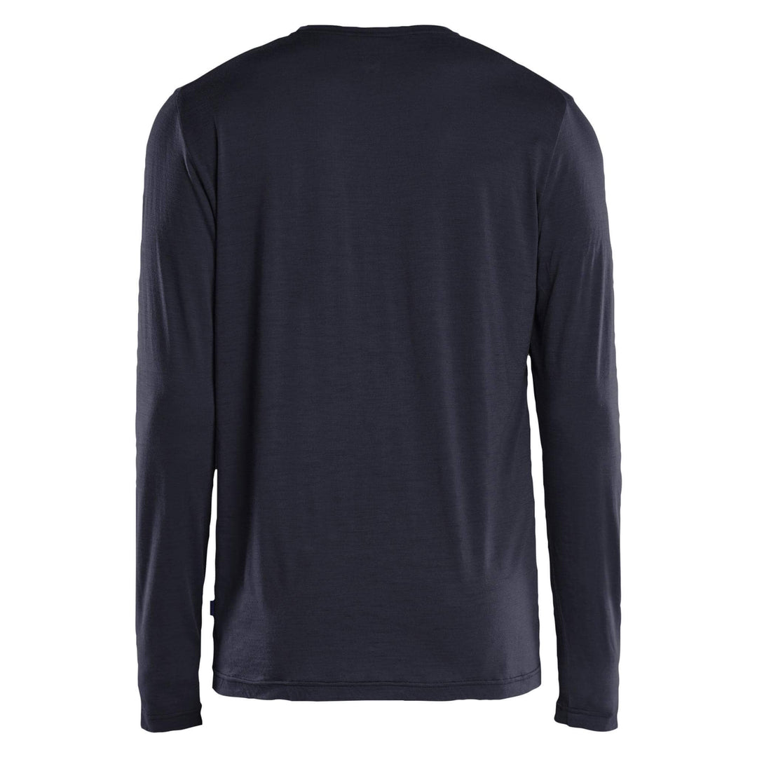Blaklader 35381743 Long-sleeve Moisture-Wicking Odour Protective Merino Wool T-Shirt Dark Navy Blue Rear #colour_dark-navy-blue