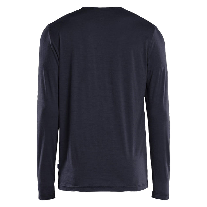 Blaklader 35381743 Long-sleeve Moisture-Wicking Odour Protective Merino Wool T-Shirt Dark Navy Blue Rear #colour_dark-navy-blue