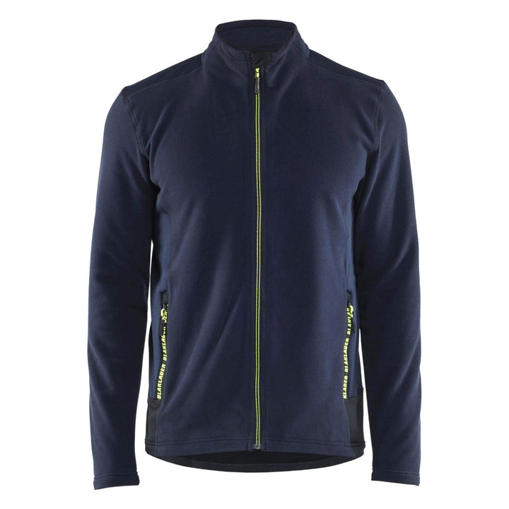 Blaklader 47651010 Microfleece Jacket Dark Navy Blue/Hi-Vis Yellow Main #colour_dark-navy-blue-hi-vis-yellow