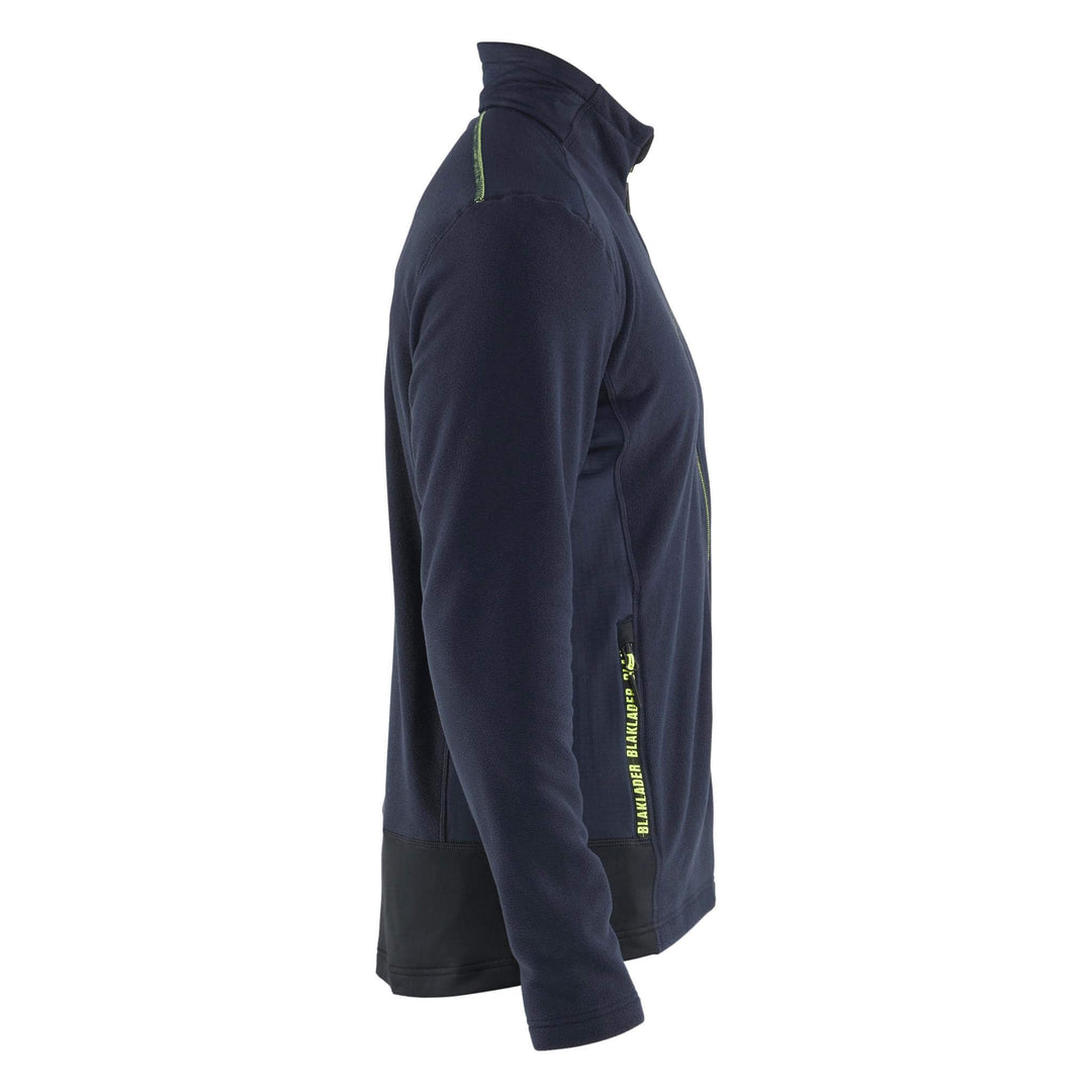 Blaklader 47651010 Microfleece Jacket Dark Navy Blue/Hi-Vis Yellow Right #colour_dark-navy-blue-hi-vis-yellow