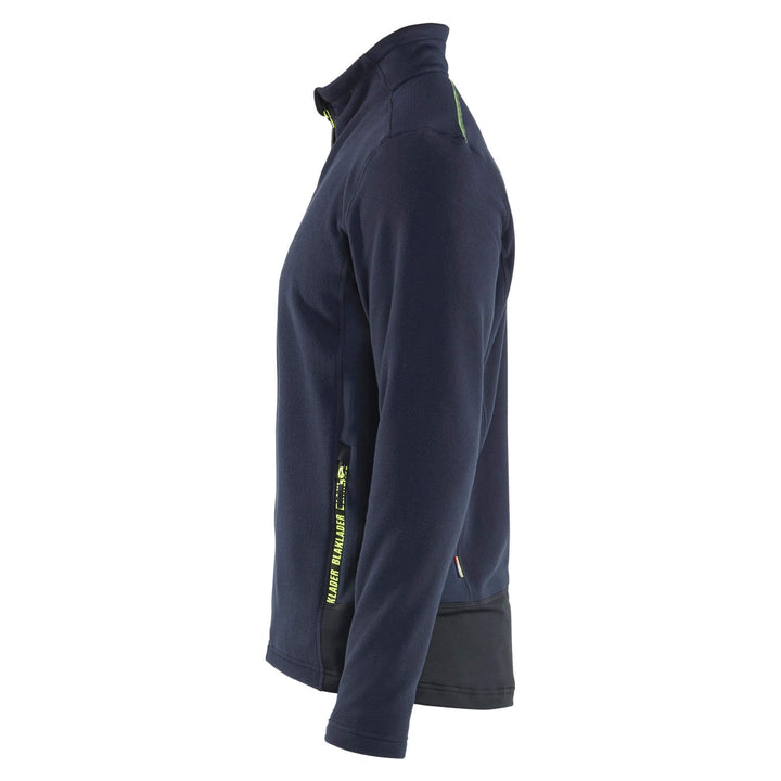 Blaklader 47651010 Microfleece Jacket Dark Navy Blue/Hi-Vis Yellow Left #colour_dark-navy-blue-hi-vis-yellow