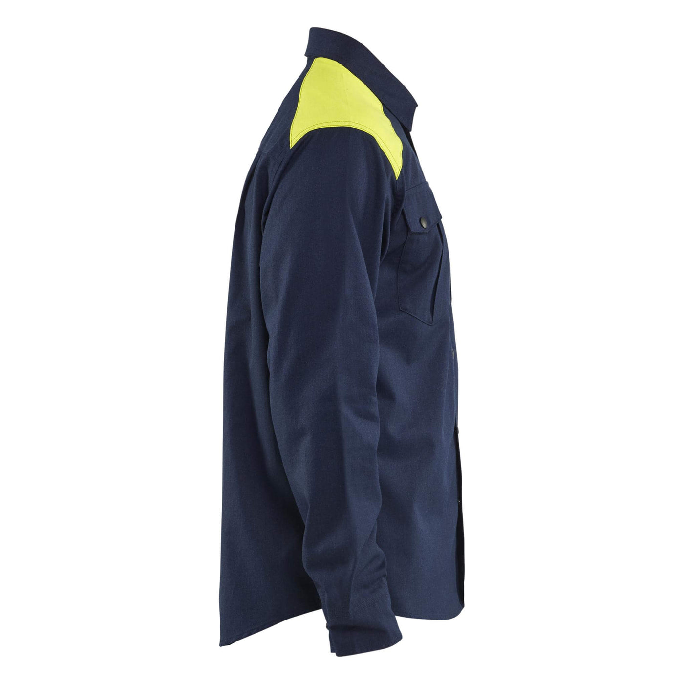 Blaklader 32381517 Multinorm Flame Retardant Shirt Navy Blue/Hi-Vis Yellow Right #colour_navy-blue-hi-vis-yellow