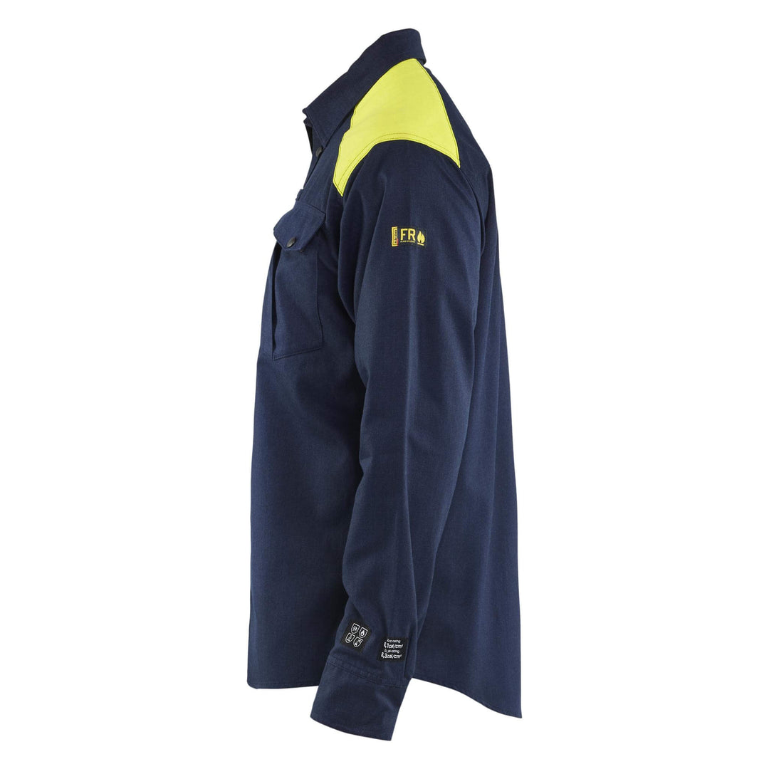 Blaklader 32381517 Multinorm Flame Retardant Shirt Navy Blue/Hi-Vis Yellow Left #colour_navy-blue-hi-vis-yellow