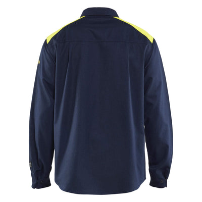 Blaklader 32381517 Multinorm Flame Retardant Shirt Navy Blue/Hi-Vis Yellow Rear #colour_navy-blue-hi-vis-yellow