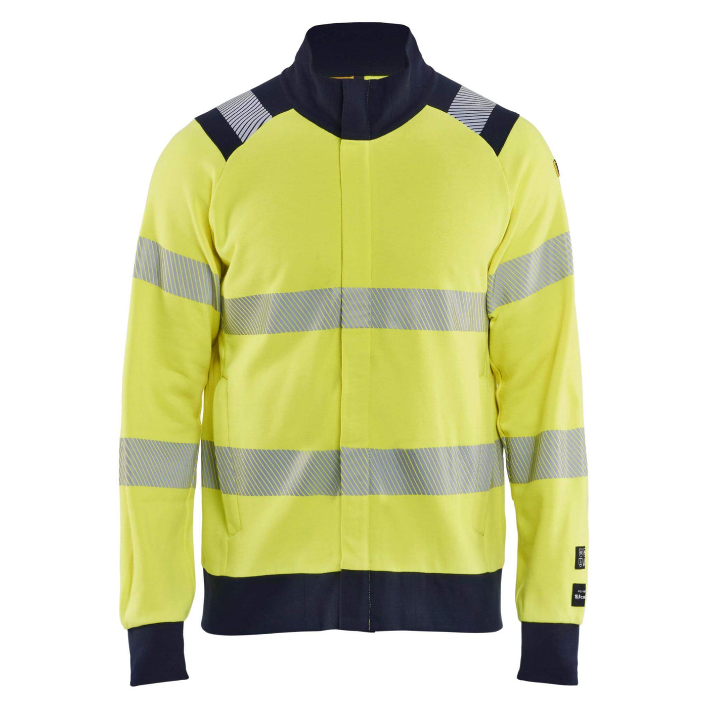 Blaklader 34611762 Multinorm FR Hi Vis Sweatshirt With Metal Free Full Zip Yellow/Navy Blue Main #colour_yellow-navy-blue