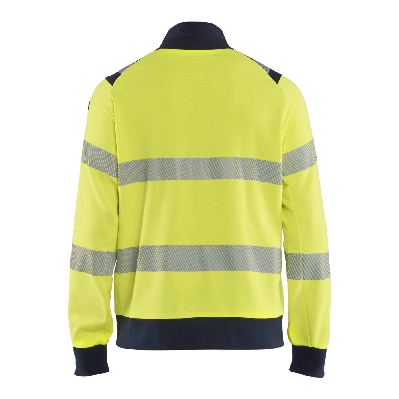 Blaklader 34611762 Multinorm FR Hi Vis Sweatshirt With Metal Free Full Zip Yellow/Navy Blue Rear #colour_yellow-navy-blue