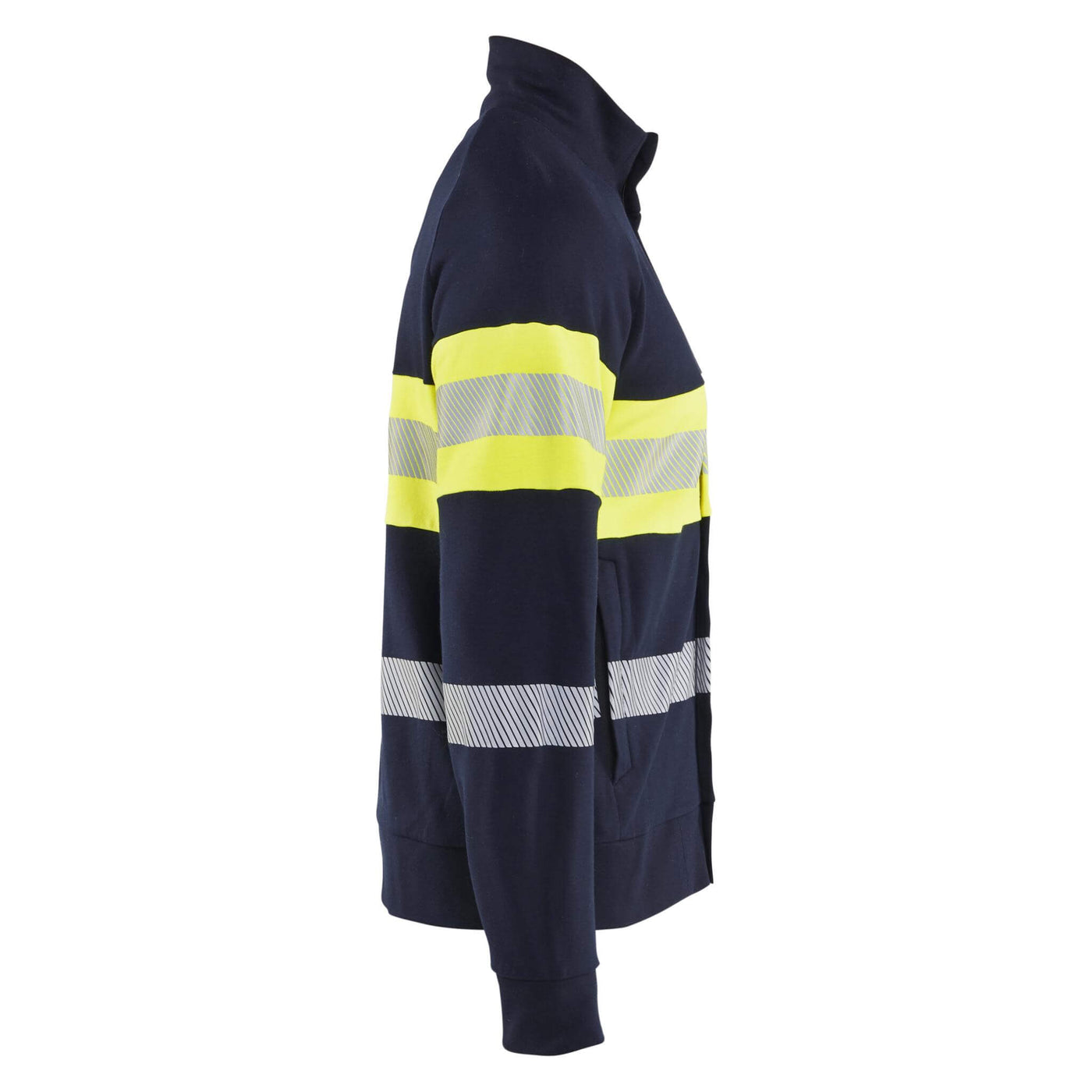 Blaklader 34621762 Multinorm Hi-Vis Flame Retardant Sweatshirt with Metal-Free Zip Navy Blue/Hi-Vis Yellow Right #colour_navy-blue-hi-vis-yellow