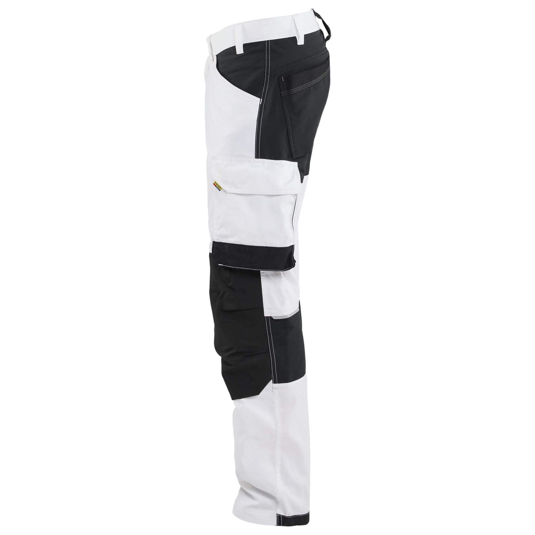 Blaklader 17711832 Painters 4-Way Stretch Panel Trousers White/Black Left #colour_white-black