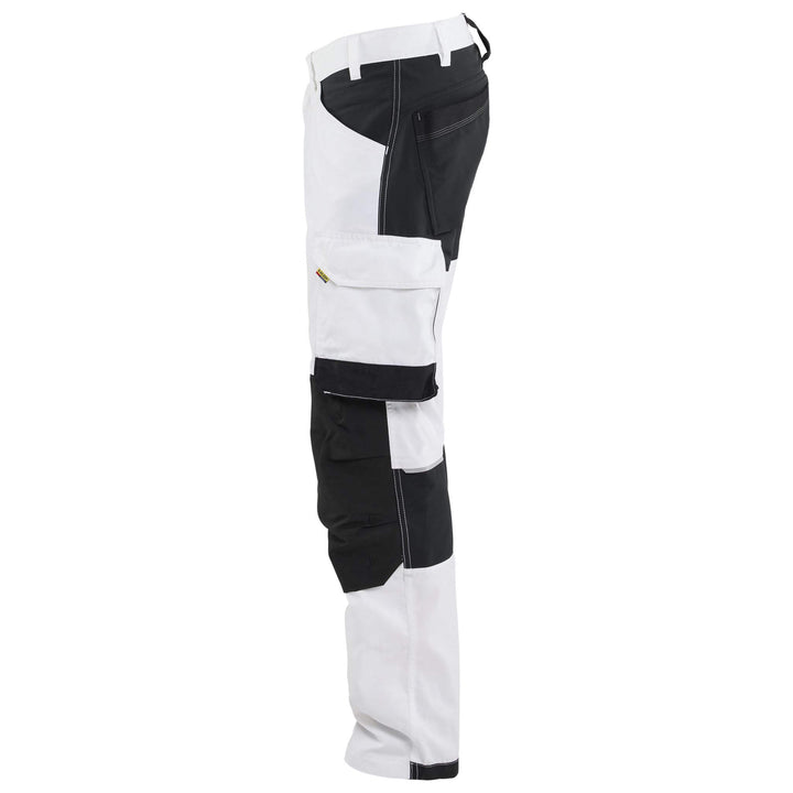 Blaklader 17711832 Painters 4-Way Stretch Panel Trousers White/Black Left #colour_white-black