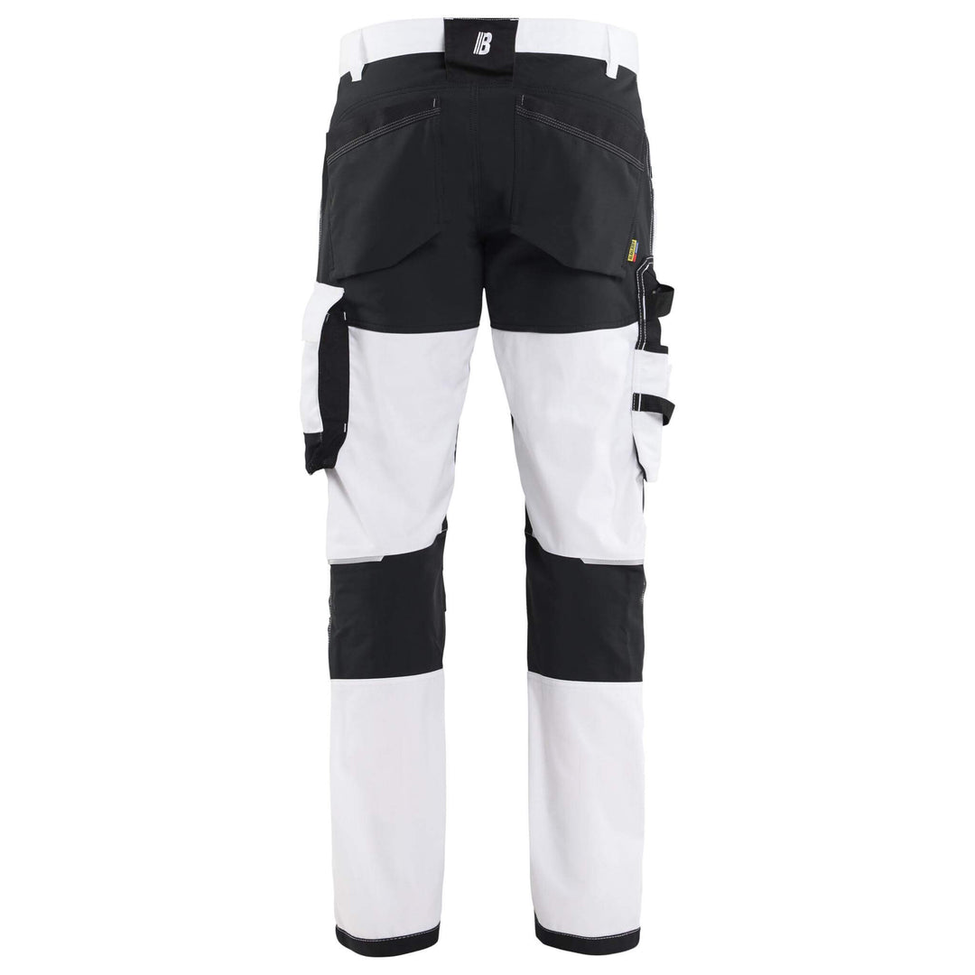 Blaklader 17711832 Painters 4-Way Stretch Panel Trousers White/Black Rear #colour_white-black