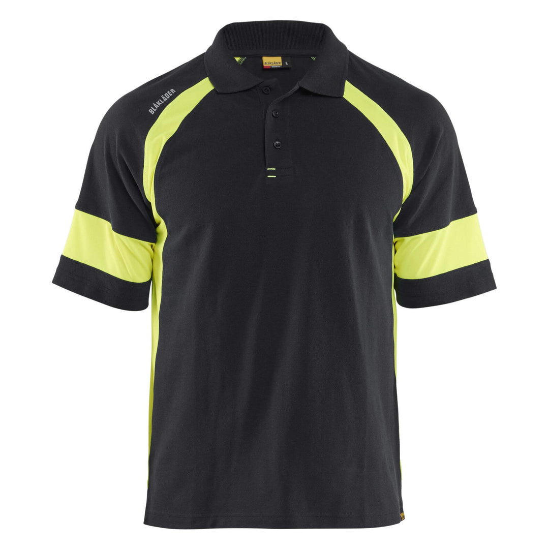 Blaklader 35281050 Polo Shirt with Hi-Vis sections (non certified) Black/Hi-Vis Yellow Main #colour_black-hi-vis-yellow
