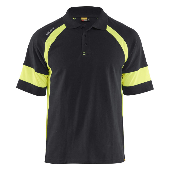 Blaklader 35281050 Polo Shirt with Hi-Vis sections (non certified) Black/Hi-Vis Yellow Main #colour_black-hi-vis-yellow