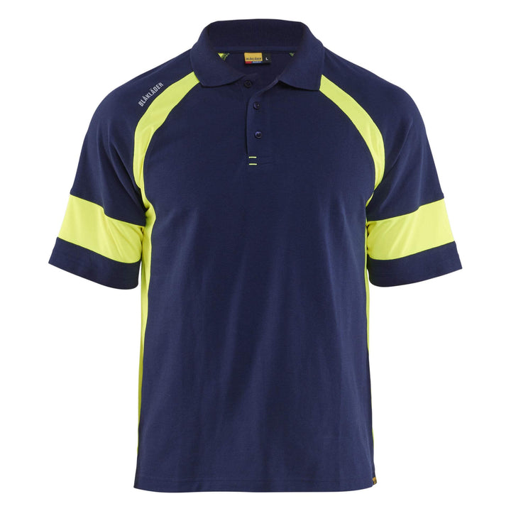 Blaklader 35281050 Polo Shirt with Hi-Vis sections (non certified) Navy Blue/Hi-Vis Yellow Main #colour_navy-blue-hi-vis-yellow