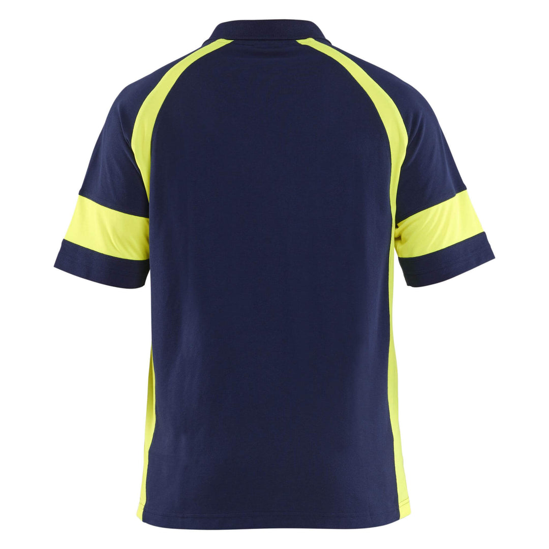 Blaklader 35281050 Polo Shirt with Hi-Vis sections (non certified) Navy Blue/Hi-Vis Yellow Rear #colour_navy-blue-hi-vis-yellow