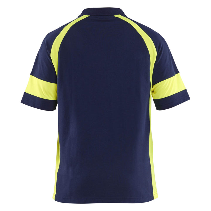 Blaklader 35281050 Polo Shirt with Hi-Vis sections (non certified) Navy Blue/Hi-Vis Yellow Rear #colour_navy-blue-hi-vis-yellow