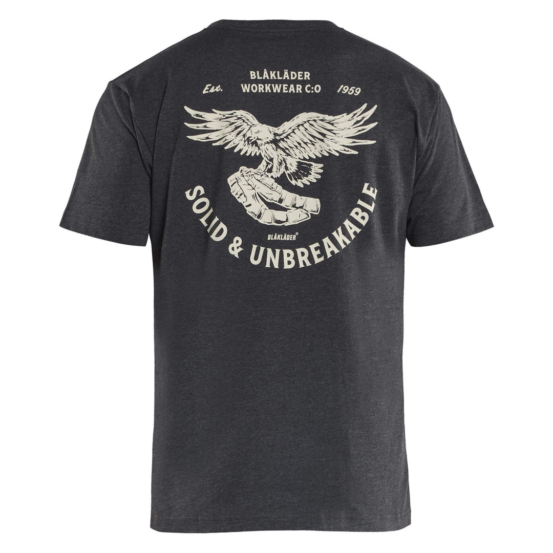 Blaklader 94221053 Reinforced Seam Eagle Polycotton T-Shirt Black Melange Rear #colour_black-melange
