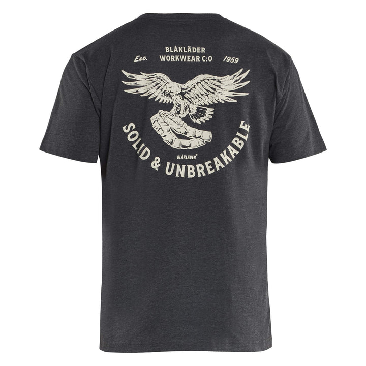 Blaklader 94221053 Reinforced Seam Eagle Polycotton T-Shirt Black Melange Rear #colour_black-melange