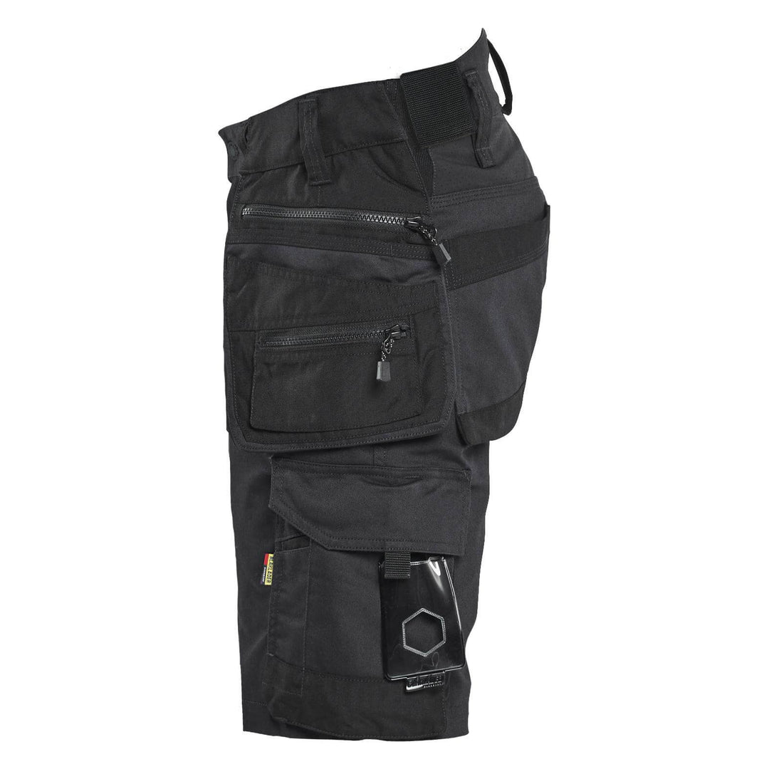 Blaklader 19721149 STRIKER Craftsman Stretch Denim Shorts Black/Black Left #colour_black-black