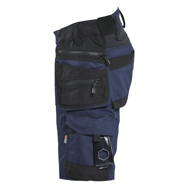 Blaklader 19721149 STRIKER Craftsman Stretch Denim Shorts Dark Navy Blue/Black Left #colour_dark-navy-blue-black