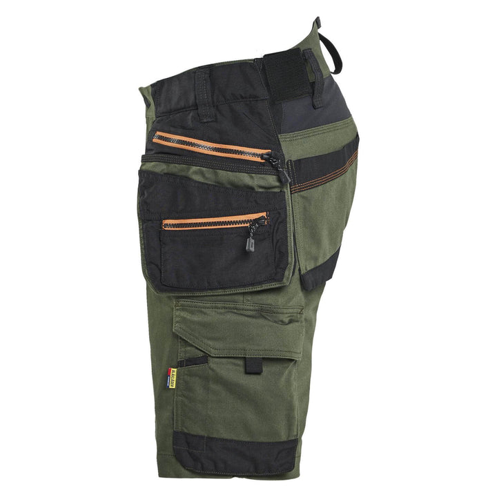 Blaklader 19721149 STRIKER Craftsman Stretch Denim Shorts Forest Green/Rust Left #colour_forest-green-rust