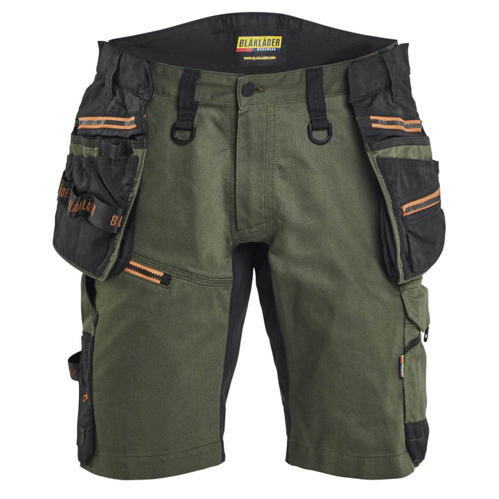 Blaklader 19721149 STRIKER Craftsman Stretch Denim Shorts Forest Green/Rust Main #colour_forest-green-rust