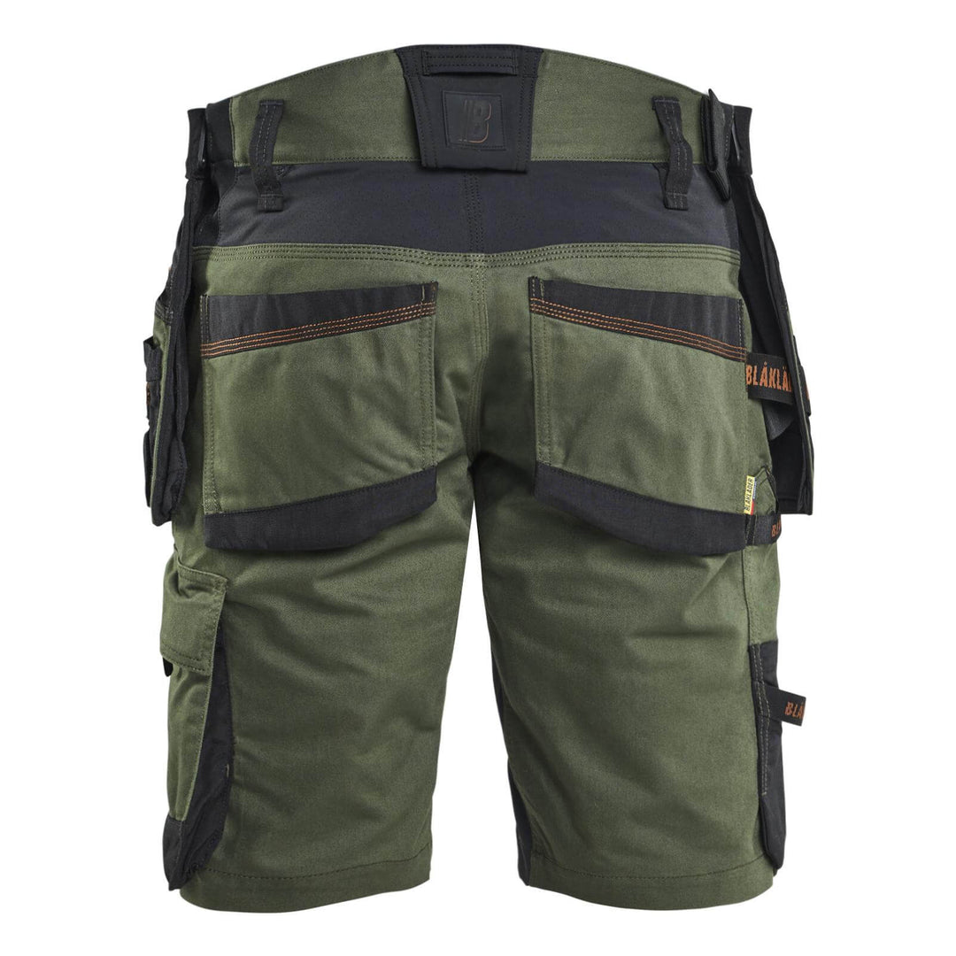 Blaklader 19721149 STRIKER Craftsman Stretch Denim Shorts Forest Green/Rust Rear #colour_forest-green-rust