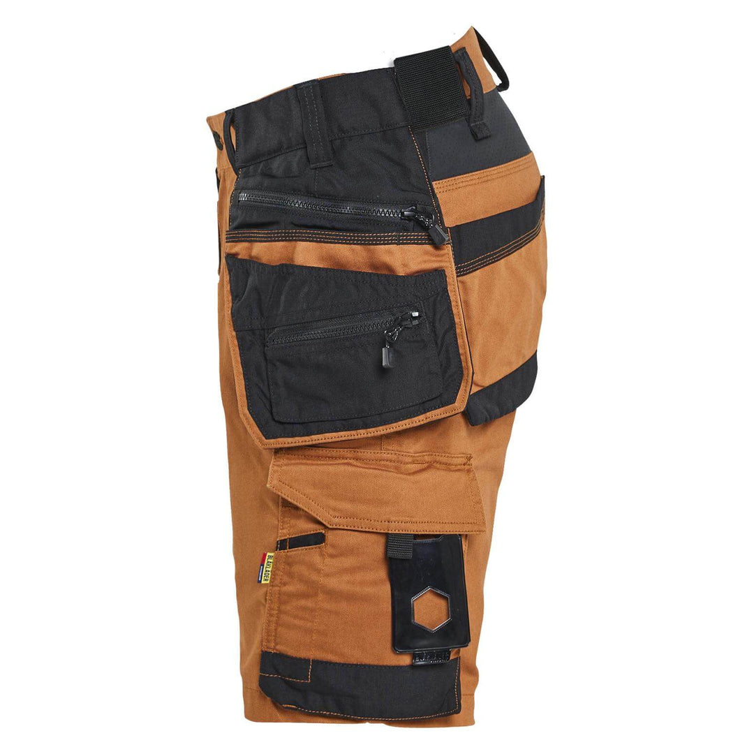 Blaklader 19721149 STRIKER Craftsman Stretch Denim Shorts Rust/Black Left #colour_rust-black