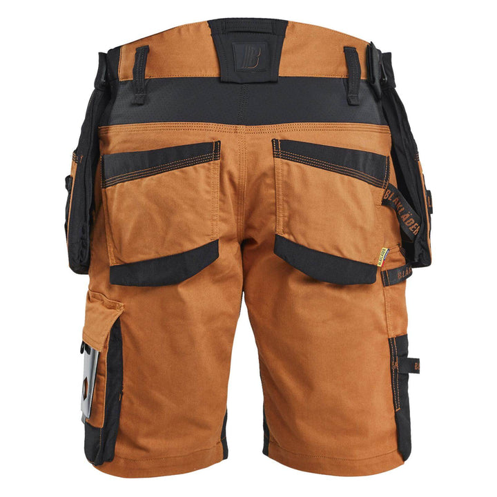 Blaklader 19721149 STRIKER Craftsman Stretch Denim Shorts Rust/Black Rear #colour_rust-black