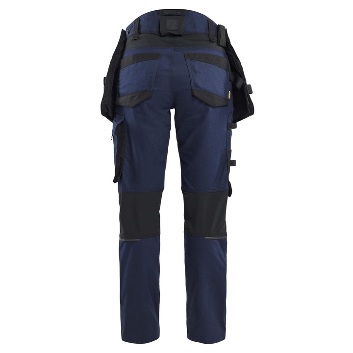 Blaklader 71701149 STRIKER Ladies Craftsman Stretch Knee Pad Trousers Dark Navy Blue/Black Rear #colour_dark-navy-blue-black