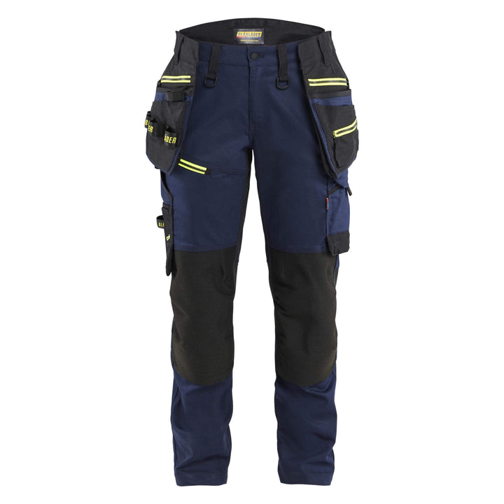 Blaklader 71701149 STRIKER Ladies Craftsman Stretch Knee Pad Trousers Dark Navy Blue/Hi-Vis Yellow Main #colour_dark-navy-blue-hi-vis-yellow