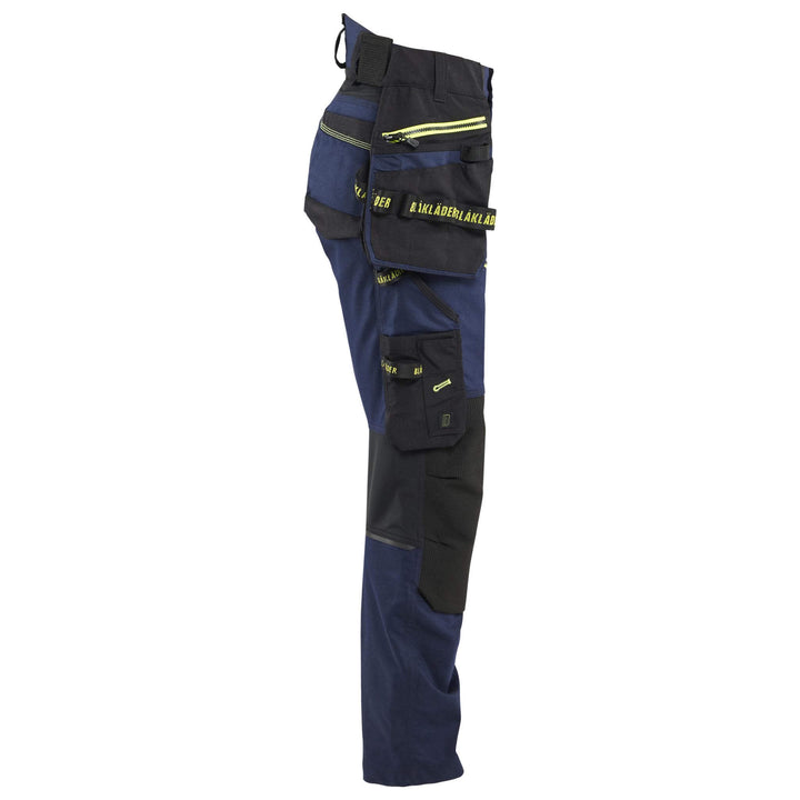 Blaklader 71701149 STRIKER Ladies Craftsman Stretch Knee Pad Trousers Dark Navy Blue/Hi-Vis Yellow Right #colour_dark-navy-blue-hi-vis-yellow