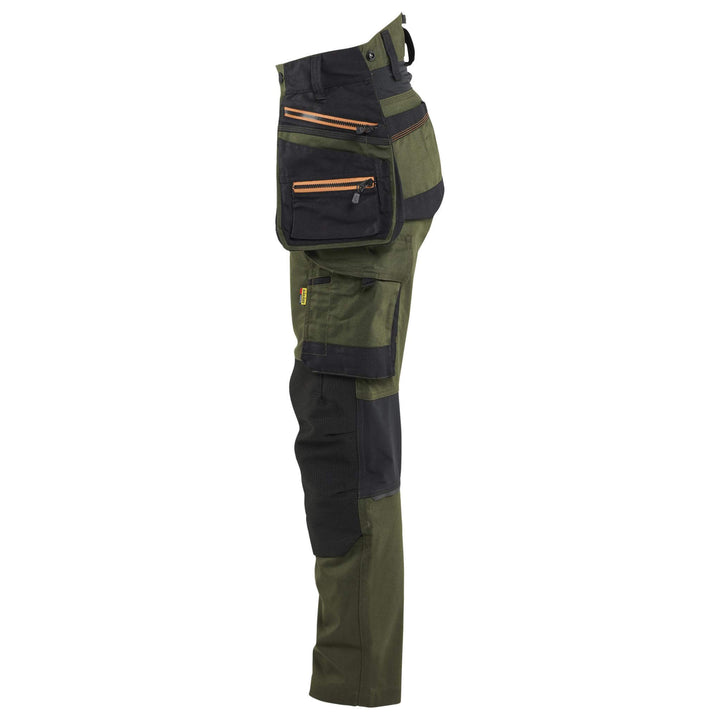 Blaklader 71701149 STRIKER Ladies Craftsman Stretch Knee Pad Trousers Forest Green/Rust Left #colour_forest-green-rust
