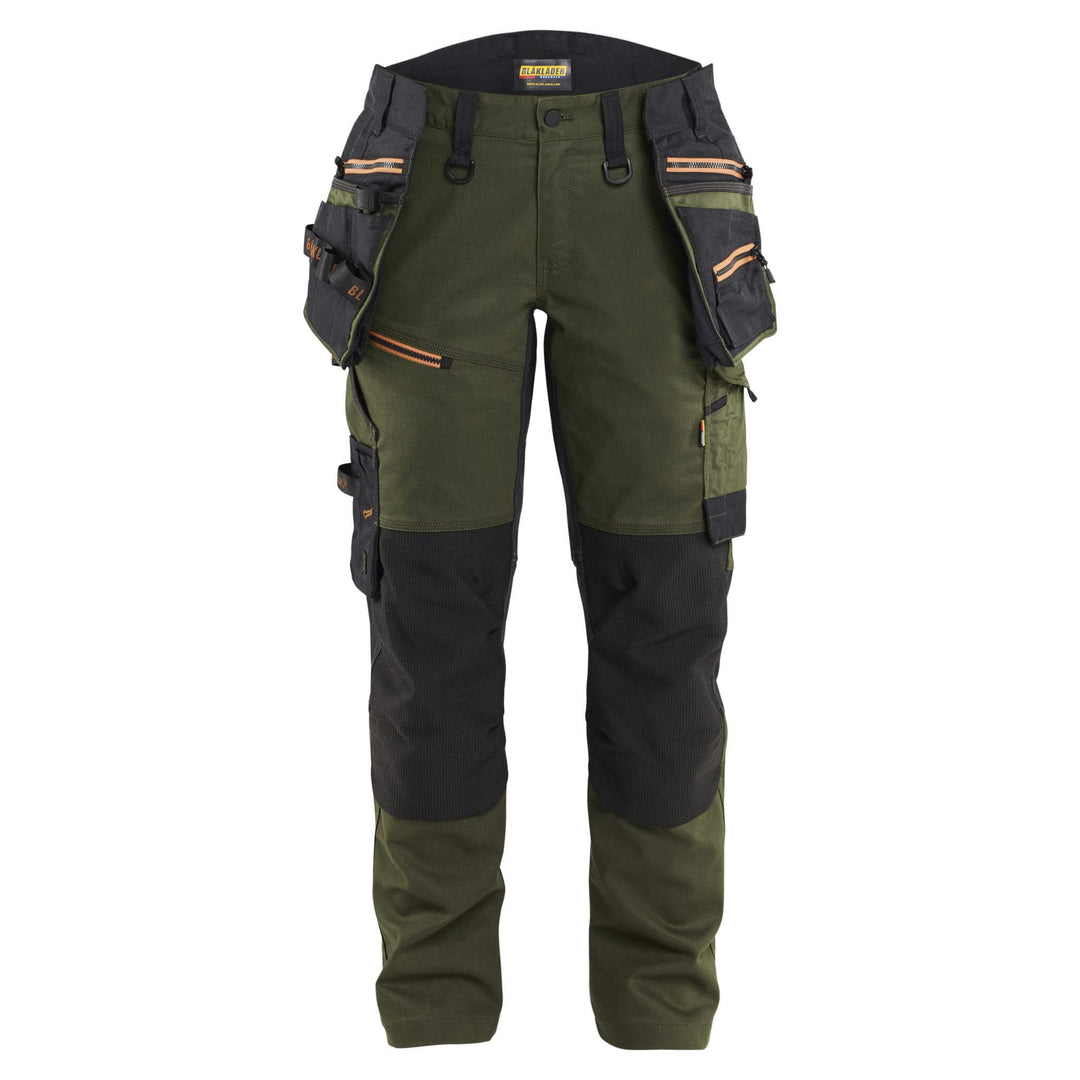 Blaklader 71701149 STRIKER Ladies Craftsman Stretch Knee Pad Trousers Forest Green/Rust Main #colour_forest-green-rust