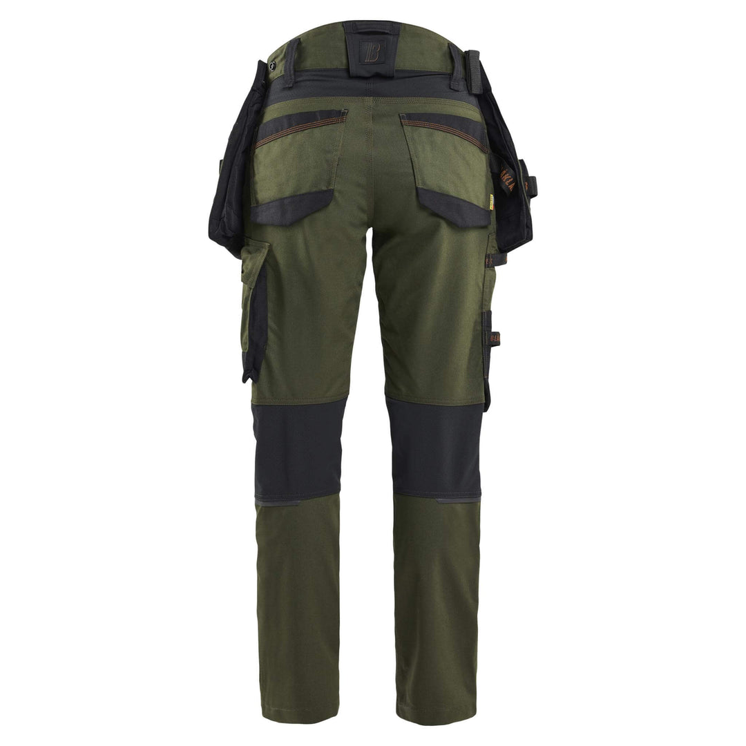 Blaklader 71701149 STRIKER Ladies Craftsman Stretch Knee Pad Trousers Forest Green/Rust Rear #colour_forest-green-rust