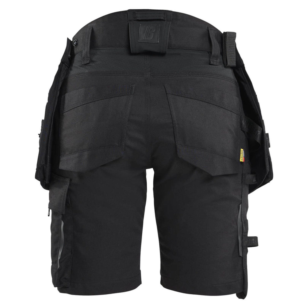 Blaklader 71751149 STRIKER Ladies Craftsman Stretch Shorts Black/Black Rear #colour_black-black