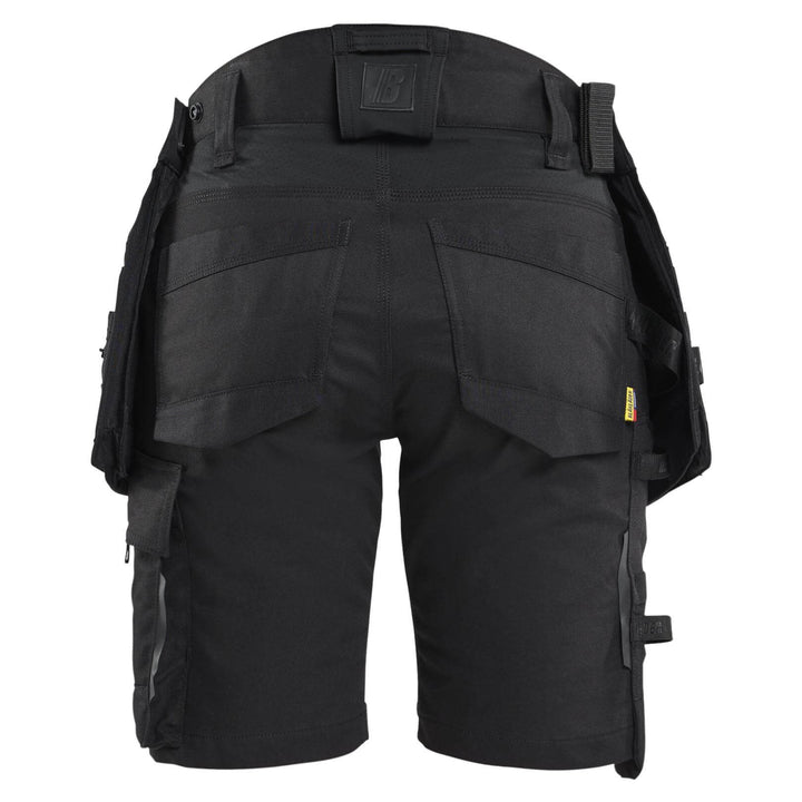 Blaklader 71751149 STRIKER Ladies Craftsman Stretch Shorts Black/Black Rear #colour_black-black